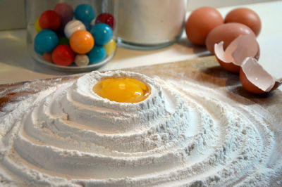 Close-up of breakfast served on table