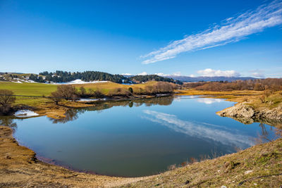 Scenic view of lake against blue sky