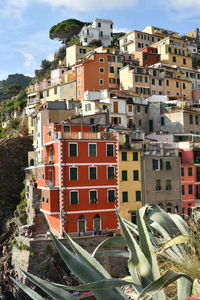 High angle view of buildings in city