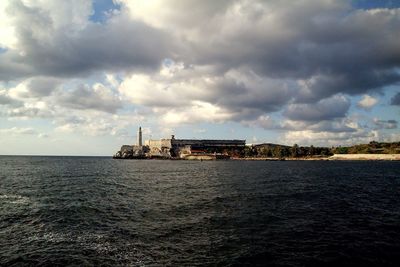 Scenic view of sea against cloudy sky