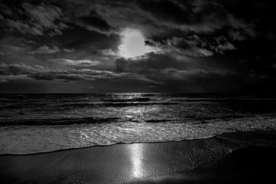 Scenic view of sea against dramatic sky