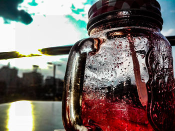 Close-up of water drops on glass