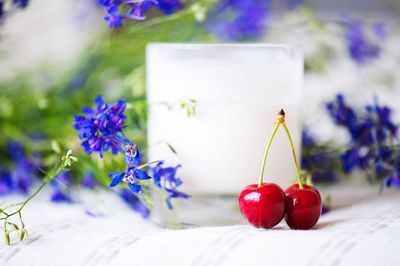 Close-up of red berries on table