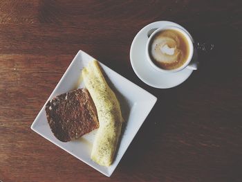 High angle view of breakfast on table