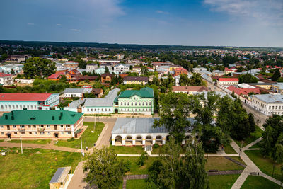 High angle view of townscape against sky