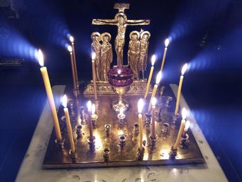 Low angle view of illuminated statue at temple