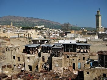 High angle view of townscape against sky