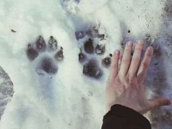 Close-up of hands on sand