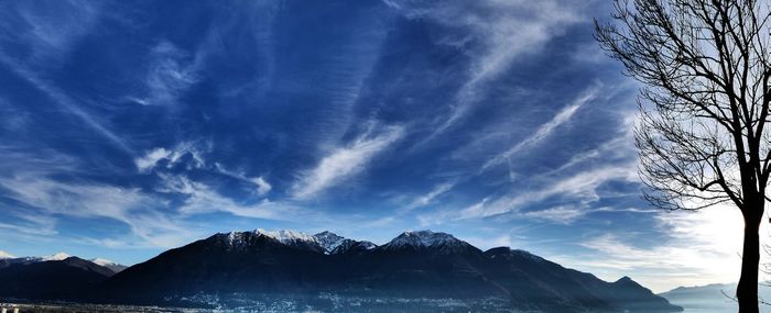 Scenic view of mountains against cloudy sky