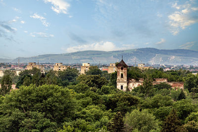 High angle view of townscape against sky