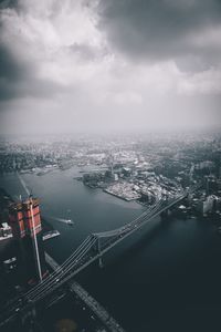 High angle view of suspension bridge over river