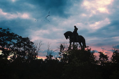 Low angle view of silhouette birds flying against sky