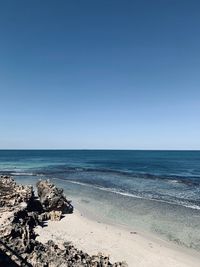 Scenic view of sea against clear blue sky