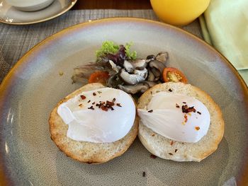 High angle view of breakfast on table