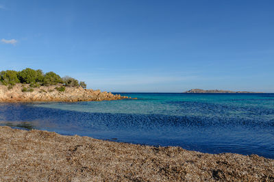 Scenic view of sea against blue sky