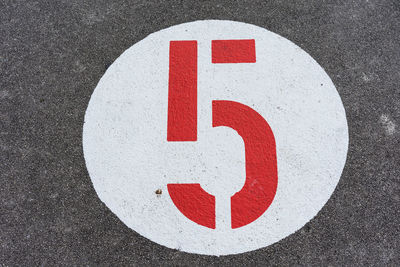 High angle view of number on road