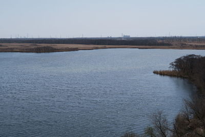 Scenic view of lake against clear sky