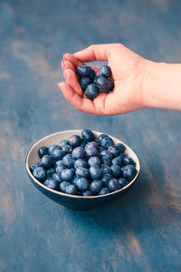 Midsection of person holding fruits in bowl