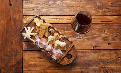 High angle view of drink on table