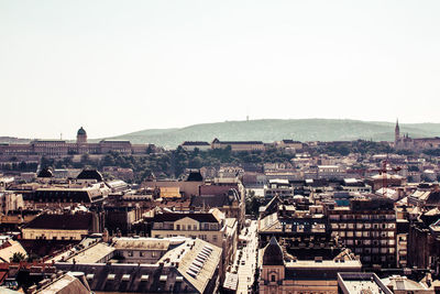 High angle view of townscape against clear sky