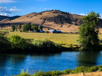 Scenic view of lake and trees against sky