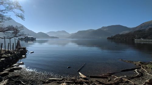 Scenic view of lake against clear sky