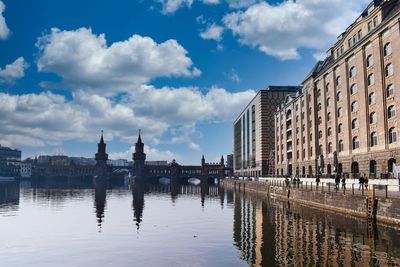 Panoramic view of buildings and canal against sky in city