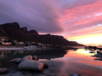 View of beach at sunset