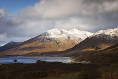 Scenic view of snowcapped mountains against sky