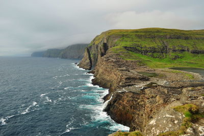 Scenic view of sea against cloudy sky