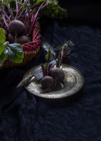 High angle view of berries on table