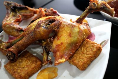 Close-up of food served in plate