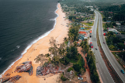 High angle view of road by sea