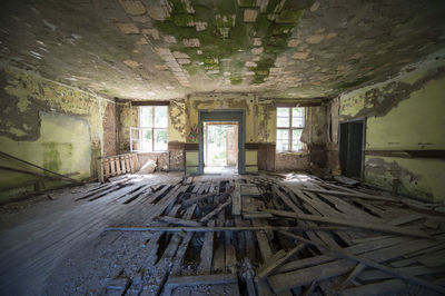 Interior of messy abandoned building