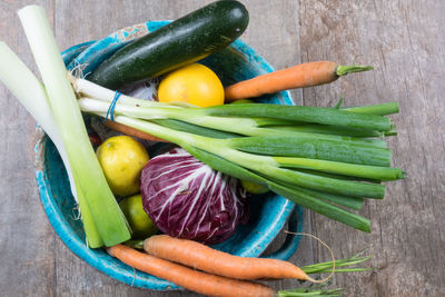High angle view of vegetables on table