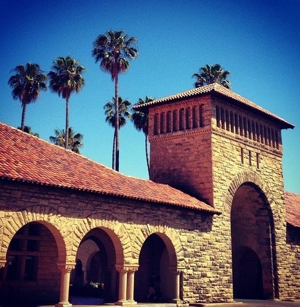 architecture, built structure, building exterior, low angle view, arch, tree, clear sky, blue, sky, window, history, facade, house, palm tree, outdoors, sunlight, day, exterior, no people, residential structure