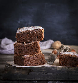 Close-up of brownie on table