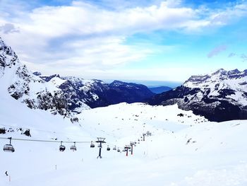 Scenic view of snow covered mountain against sky