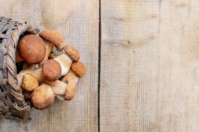 Directly above shot of peanuts on wooden table