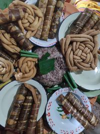 High angle view of food on table