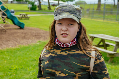 Portrait of woman wearing hat