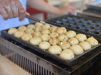 High angle view of person preparing food in kitchen