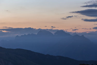 Scenic view of mountains against sky during sunset