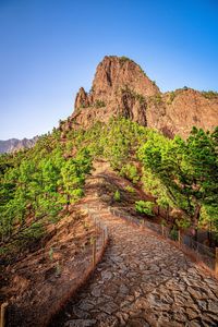 Scenic view of mountains against clear blue sky