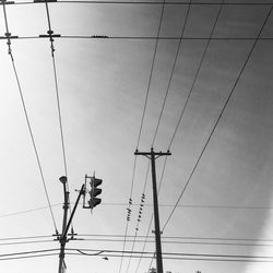 Low angle view of electricity pylon against sky