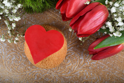 High angle view of heart shape on leaf