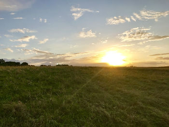 Scenic view of field against sky during sunset