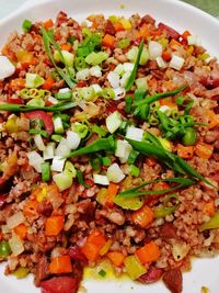 Close-up of chopped vegetables in plate