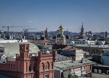 High angle view of buildings in city