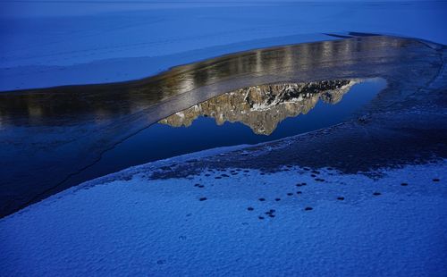 Scenic view of sea shore during winter